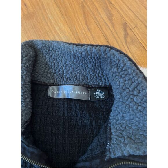 Oscar de la Renta Quarter Zip Sherpa Collar Waffle Sweater XL - Picture 4 of 7